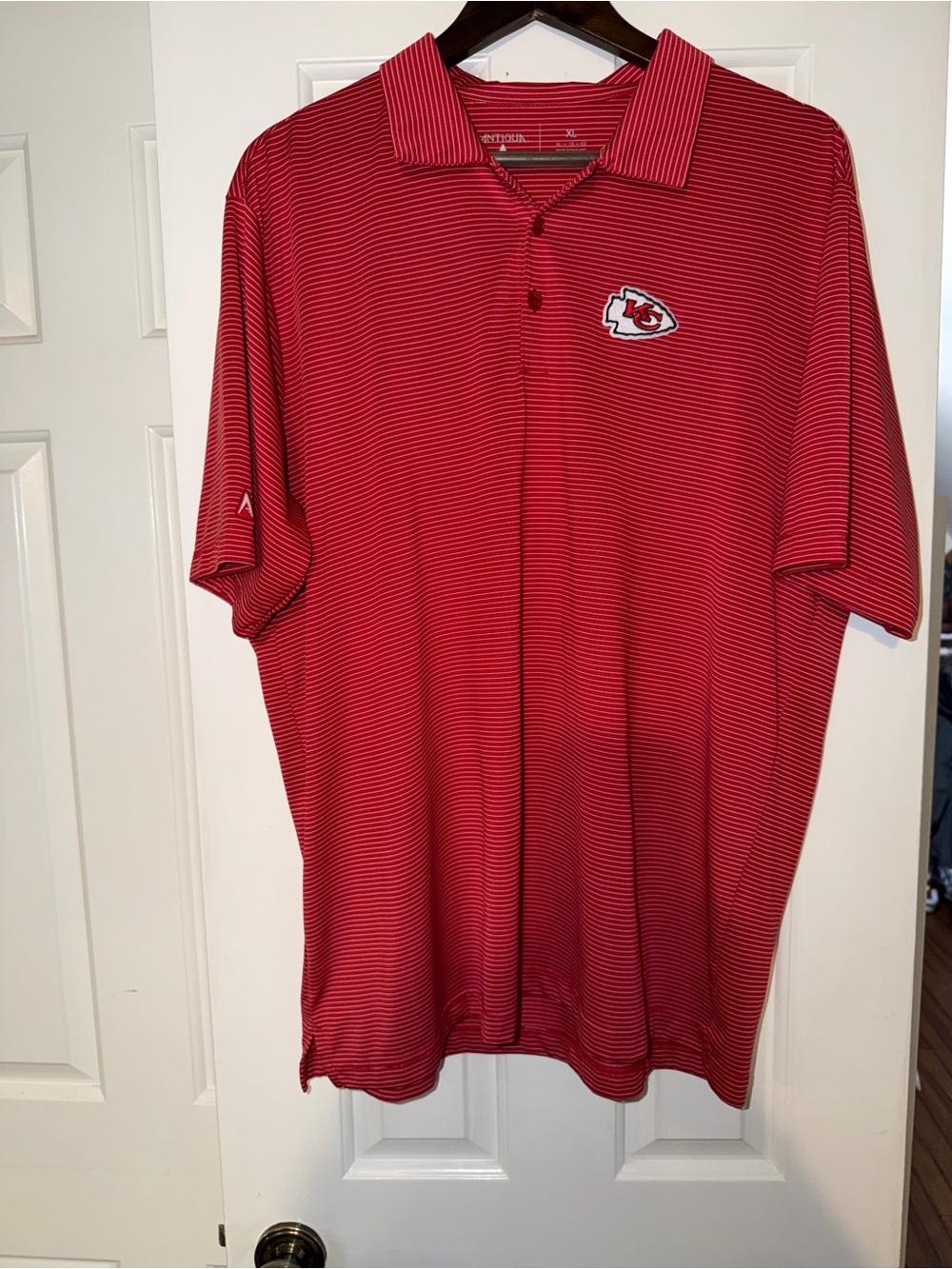 Antigua Red Striped Embroidered Chiefs Polo Shirt